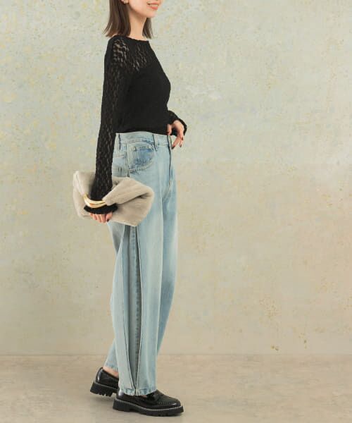 パンツ OVER WAIST SWITCHING DENIM YENN イエン デニムパンツ HIGH RISE TUCK WIDE PANTS Y222