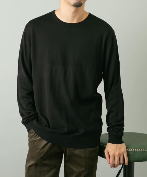 ＊＊URBAN RESEARCH ROSSO / アーバンリサーチ ロッソ ニット・セーター | 『一部WEB限定カラー』『XLサイズあり』『UR TECH』ハイゲージクルーネックニット（BLACK）