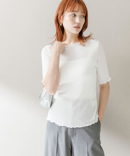 ＊＊URBAN RESEARCH ROSSO / アーバンリサーチ ロッソ Tシャツ | シアー楊柳ボートネックプルオーバー（WHITE）