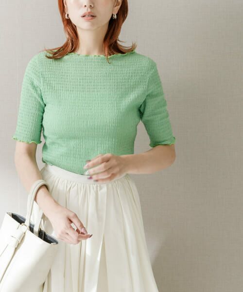 ＊＊URBAN RESEARCH ROSSO / アーバンリサーチ ロッソ Tシャツ | シアー楊柳ボートネックプルオーバー（GREEN）