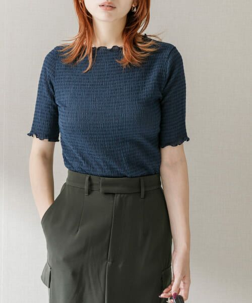 ＊＊URBAN RESEARCH ROSSO / アーバンリサーチ ロッソ Tシャツ | シアー楊柳ボートネックプルオーバー（NAVY）