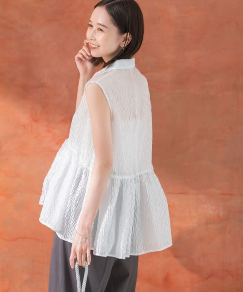 ammy★試着のみ！カベサロッソ人気ジャガードペプラムブラウス 一部店舗限定／洗える】プレザンスジャカード ペプラム ブラウス