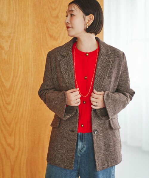 【美品 ツイード 】ルビアム　テーラードジャケット　イタリア製　赤 美品 ツイード 】ルビアム テーラードジャケット イタリア製 赤