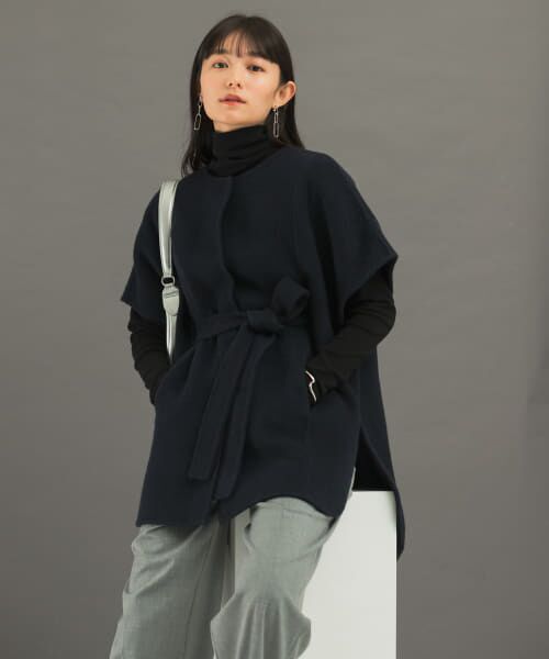＊＊URBAN RESEARCH ROSSO / アーバンリサーチ ロッソ ポンチョ | ウールカシミヤリバーポンチョコート（NAVY）