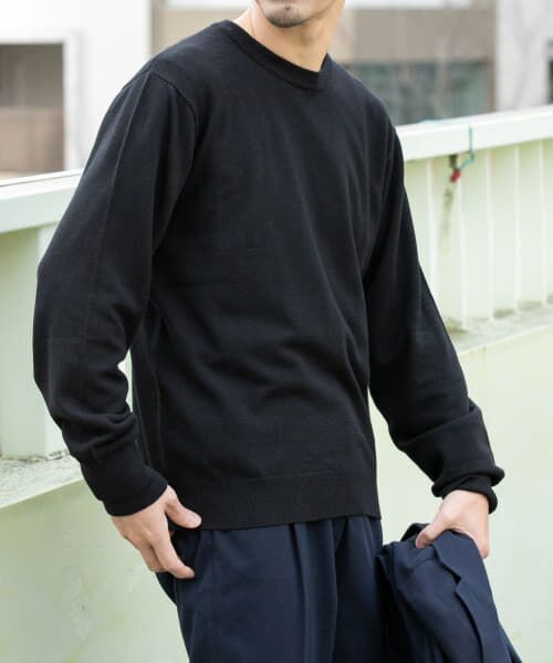＊＊URBAN RESEARCH ROSSO / アーバンリサーチ ロッソ ニット・セーター | ウォッシャブルストレッチクルーネックニット（BLACK）