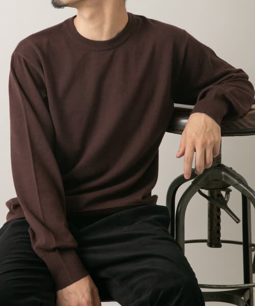 ＊＊URBAN RESEARCH ROSSO / アーバンリサーチ ロッソ ニット・セーター | ウォッシャブルストレッチクルーネックニット（BROWN）