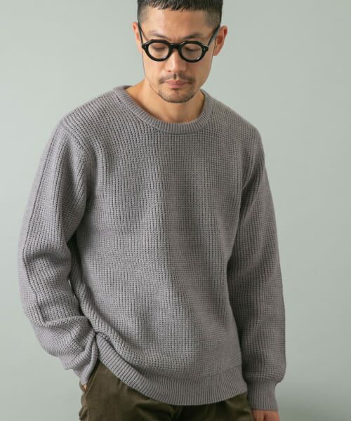 セール】 ウォッシャブルストレッチワッフルクルーネックプル