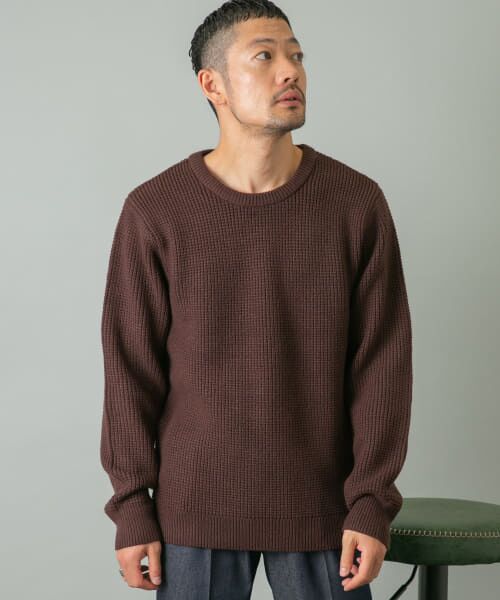 Wワッフル クルーネック プルオーバー ニット セール】 ウォッシャブルストレッチワッフルクルーネックプル