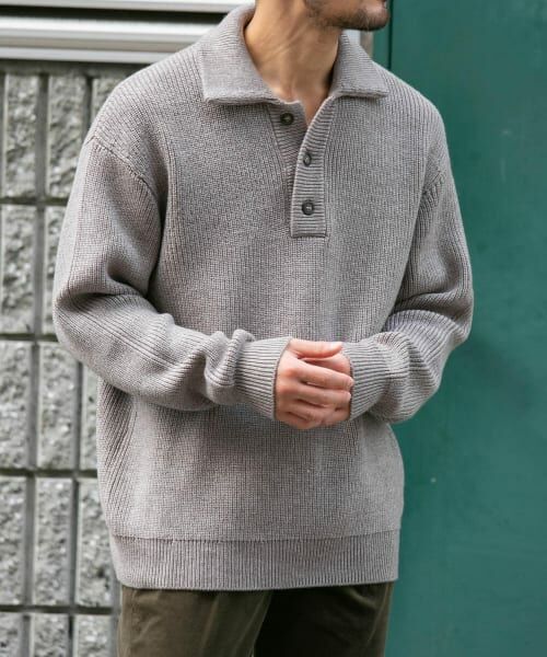 ＊＊URBAN RESEARCH ROSSO / アーバンリサーチ ロッソ ニット・セーター | 『XLサイズあり』メリノウールリラックスポロニット（GREIGE）