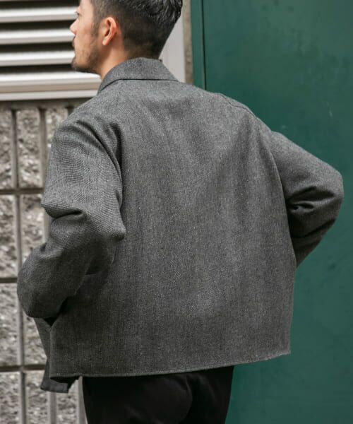 URBAN RESEARCH ROSSO ノーカラーツイードショートブルゾン 紺 URBAN RESEARCH ROSSO ノーカラーツイードショートブルゾン 紺