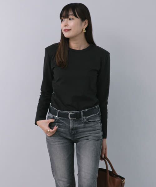 ＊＊URBAN RESEARCH ROSSO / アーバンリサーチ ロッソ Tシャツ | F by ROSSO　肩パットロングスリーブTシャツ（BLACK）