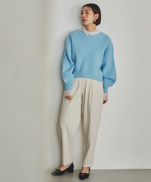 【i19】【URBAN RESEARCH】バーガンディ リブニット 【F】 美品 バイカラーコンパクトニット(FREE RED×OFF): トップス｜URBAN