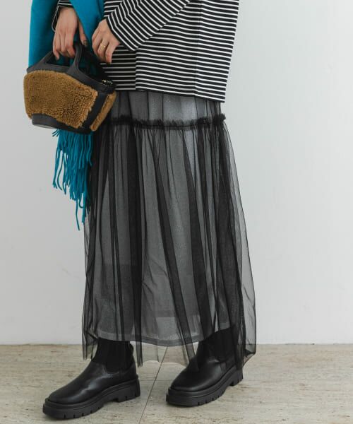 ＊＊URBAN RESEARCH ROSSO / アーバンリサーチ ロッソ スカート | F by ROSSO　ラメチュールティアードスカート（SILVER）