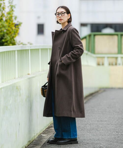 エマフローレス EMMA FLORES アーバン Lilly コート モカ evam eva エヴァムエヴァ プレスウール ノーカラー ショート