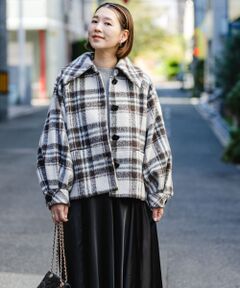 F by ROSSO　シャギーチェックビッグカラーコート