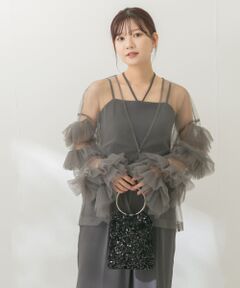 チュールブラウス×オールインワン