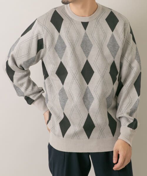 ＊＊URBAN RESEARCH ROSSO / アーバンリサーチ ロッソ ニット・セーター | 『WEB限定』アーガイルニットプルオーバー（GREIGE）