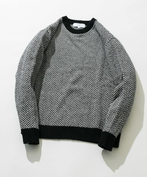 ＊＊URBAN RESEARCH ROSSO / アーバンリサーチ ロッソ ニット・セーター | 『XLサイズあり』ヘリンボーン柄クルーネックニット（BLACK）