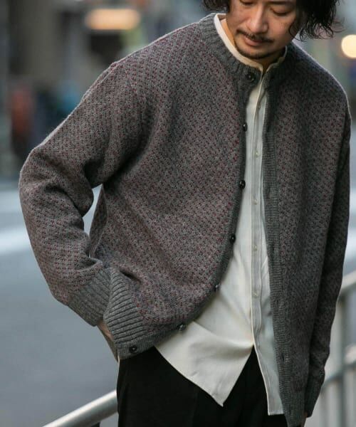 ＊＊URBAN RESEARCH ROSSO / アーバンリサーチ ロッソ カーディガン・ボレロ | 『XLサイズあり』バーズアイ柄クルーニットカーディガン（GRAY）