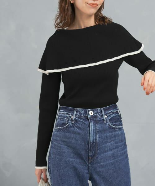 ＊＊URBAN RESEARCH ROSSO / アーバンリサーチ ロッソ ニット・セーター | 2wayネックバイカラーケープニット（BLACK）