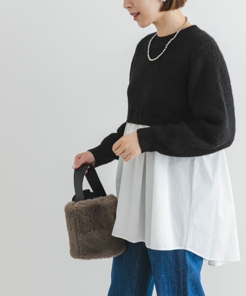 ＊＊URBAN RESEARCH ROSSO / アーバンリサーチ ロッソ ニット・セーター | F by ROSSO　ドッキングチュニックニット（BLACK）