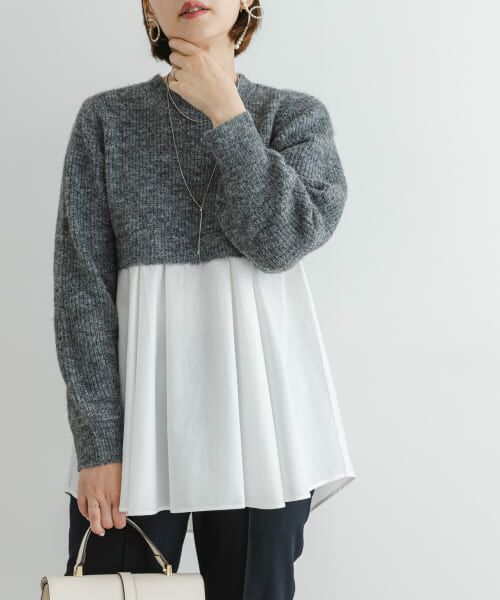 ＊＊URBAN RESEARCH ROSSO / アーバンリサーチ ロッソ ニット・セーター | F by ROSSO　ドッキングチュニックニット（GRAY）