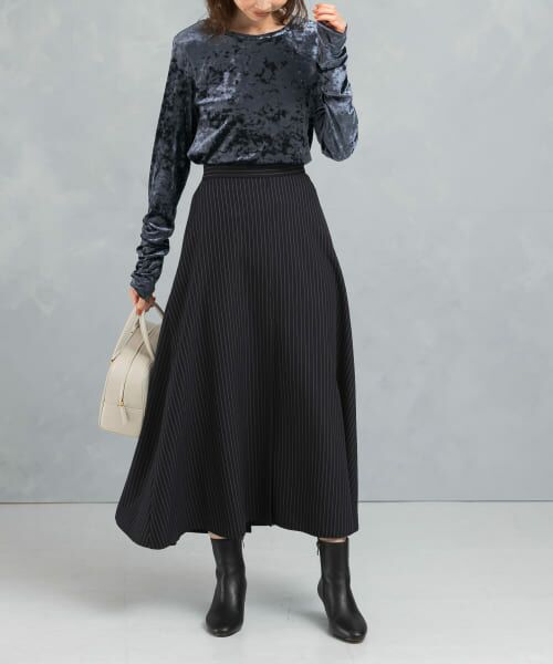 ＊＊URBAN RESEARCH ROSSO / アーバンリサーチ ロッソ スカート | ストライプロングフレアスカート（NAVY）