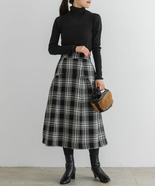 ＊＊URBAN RESEARCH ROSSO / アーバンリサーチ ロッソ スカート | F by ROSSO　ツイードチェックスカート（BLACK）