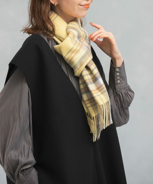 ＊＊URBAN RESEARCH ROSSO / アーバンリサーチ ロッソ マフラー・ショール・スヌード・ストール | カシミヤチェックマフラー（YELLOW）