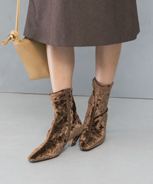 ＊＊URBAN RESEARCH ROSSO / アーバンリサーチ ロッソ ブーツ（ショート丈） | LE VERNIS　Velor stretch boots（ブラウン）