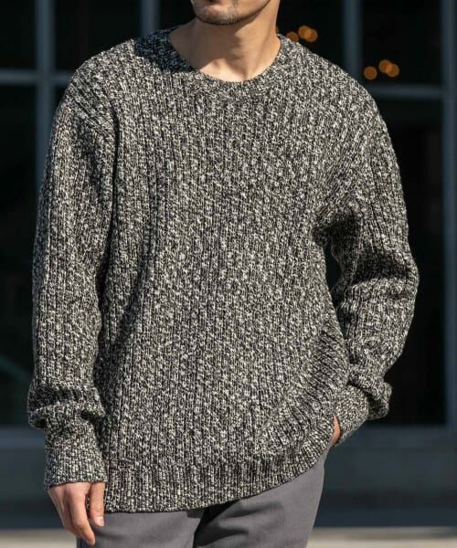 ＊＊URBAN RESEARCH ROSSO / アーバンリサーチ ロッソ ニット・セーター | 『WEB限定』『XLサイズあり』スラブリブクルーネックニット（BLACK）