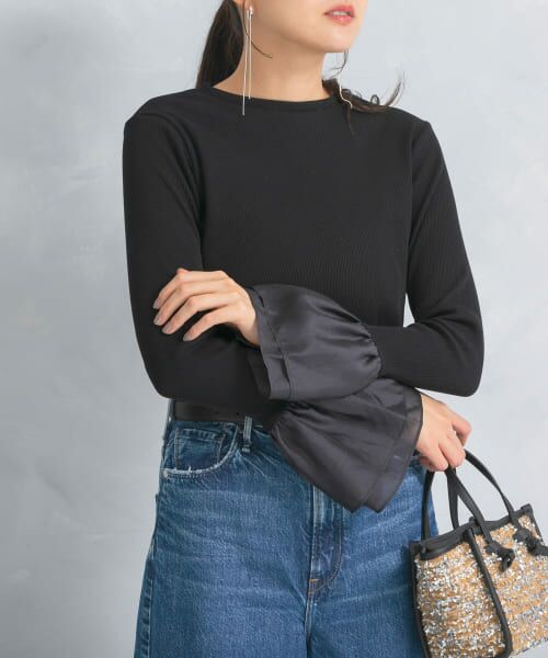 ＊＊URBAN RESEARCH ROSSO / アーバンリサーチ ロッソ Tシャツ | フレアスリーブドッキングプルオーバー（BLACK）