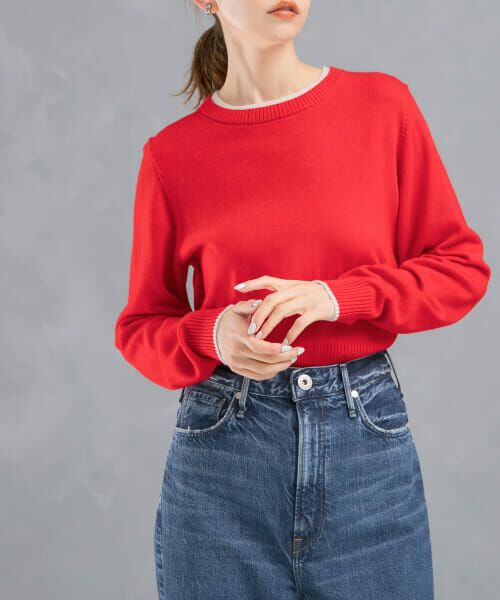 ＊＊URBAN RESEARCH ROSSO / アーバンリサーチ ロッソ ニット・セーター | バイカラーコンパクトニット（RED×OFF）