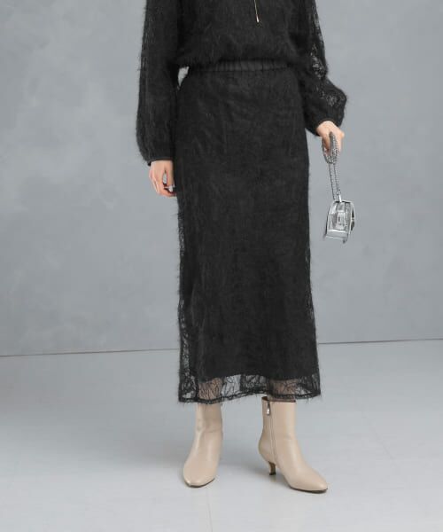 ＊＊URBAN RESEARCH ROSSO / アーバンリサーチ ロッソ スカート | フラワーチュールシャギースカート（BLACK）