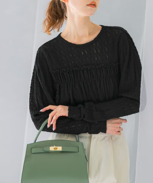 ＊＊URBAN RESEARCH ROSSO / アーバンリサーチ ロッソ Tシャツ | ストレッチレースプルオーバー（BLACK）