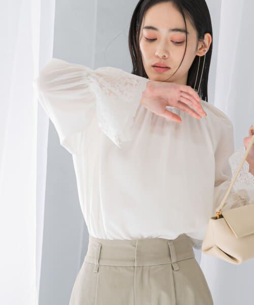 セール】 ウォッシャブルハイネックレースブラウス （シャツ