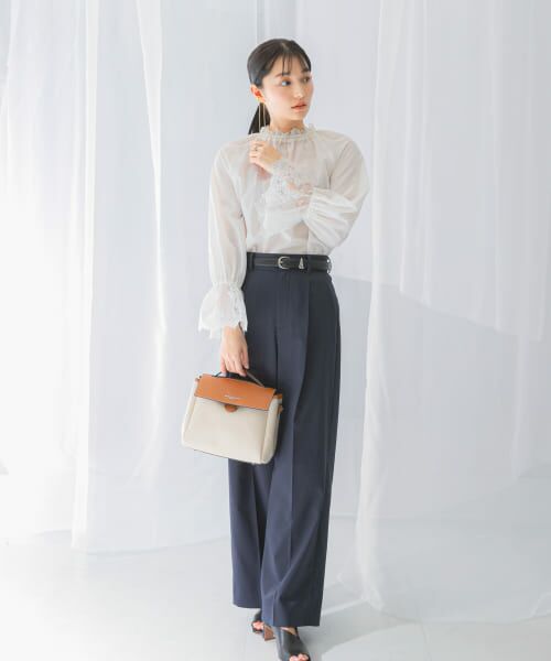 セール】 ウォッシャブルハイネックレースブラウス （シャツ