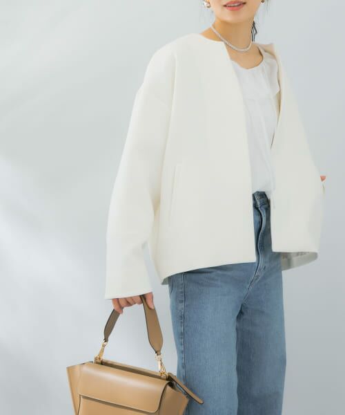 ＊＊URBAN RESEARCH ROSSO / アーバンリサーチ ロッソ ノーカラージャケット | UVカットトリプルクロスショートコート（OFF WHITE）