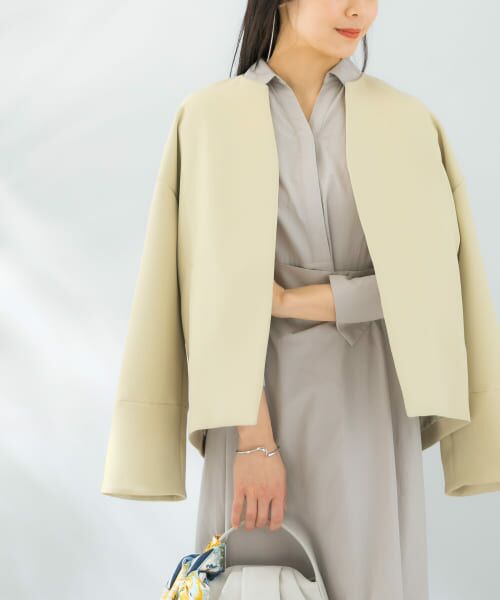 ＊＊URBAN RESEARCH ROSSO / アーバンリサーチ ロッソ ノーカラージャケット | UVカットトリプルクロスショートコート（LIME）