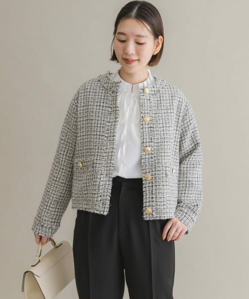 今期24AW♡セオリーリュクス　Faro Ariaツイードジャケット　アイボリー セール】 F by ROSSO ツイードノーカラージャケット （ノー