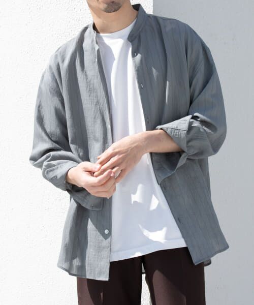 ＊＊URBAN RESEARCH ROSSO / アーバンリサーチ ロッソ シャツ・ブラウス | 『WEB限定』ストライプバンドカラーリラックスシャツ（GRAY）