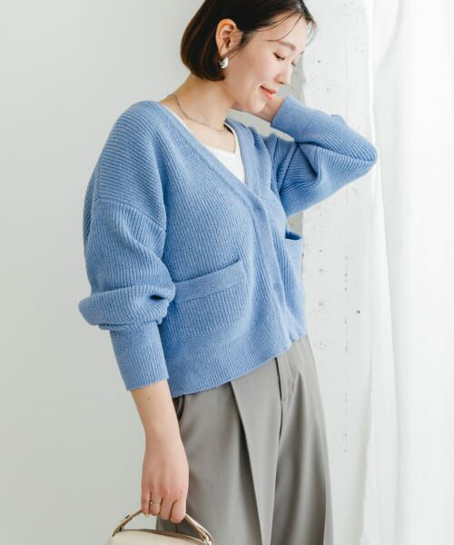 ＊＊URBAN RESEARCH ROSSO / アーバンリサーチ ロッソ カーディガン・ボレロ | F by ROSSO　コットンブークレ片畦カーディガン（BLUE）