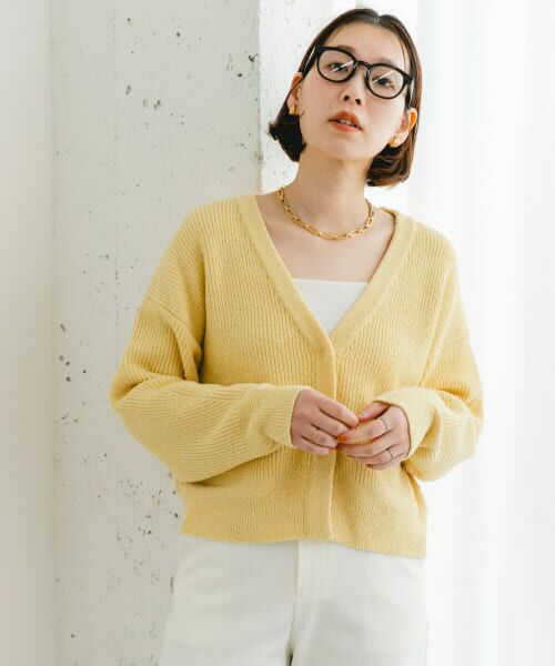 ＊＊URBAN RESEARCH ROSSO / アーバンリサーチ ロッソ カーディガン・ボレロ | F by ROSSO　コットンブークレ片畦カーディガン（YELLOW）