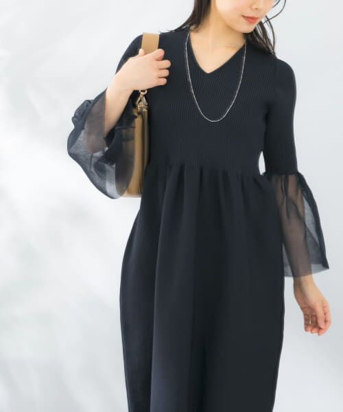 ＊＊URBAN RESEARCH ROSSO / アーバンリサーチ ロッソ ワンピース | フォルムフレアスリーブワンピース（NAVY）