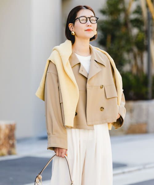 【美品】URBAN RESEARCH ROSSOビッグカラーコート　ベージュ セール】 F by ROSSO ビッグカラーダブルショートコート