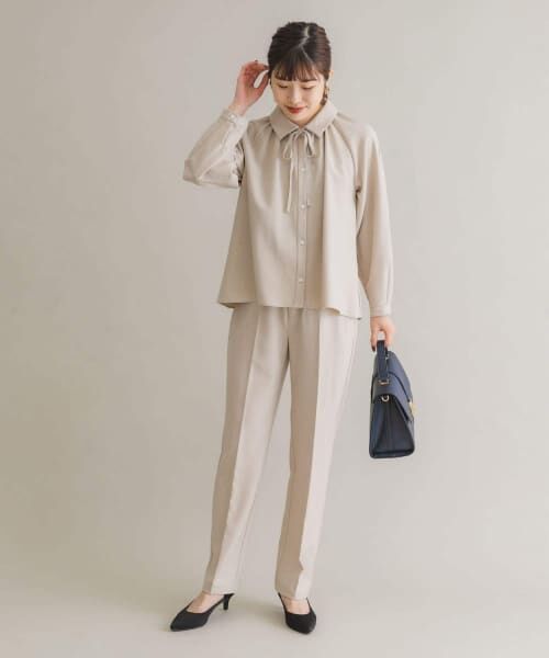 ＊＊URBAN RESEARCH ROSSO / アーバンリサーチ ロッソ セットアップ | F by ROSSO　リボンギャザーブラウス+ストレートパンツ（L/BEIGE）