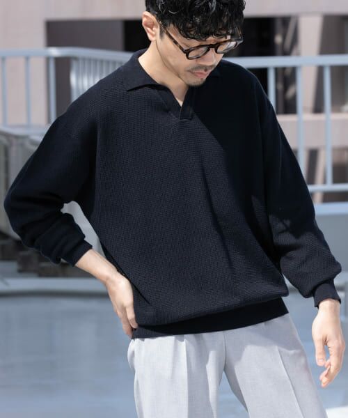 ＊＊URBAN RESEARCH ROSSO / アーバンリサーチ ロッソ ポロシャツ | 変形カノコスキッパーニットポロ（BLACK）