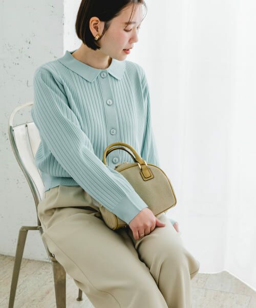 ＊＊URBAN RESEARCH ROSSO / アーバンリサーチ ロッソ カーディガン・ボレロ | F by ROSSO　ウォッシャブル衿付きリブカーディガン（MINT）