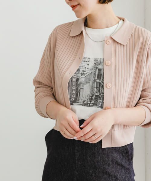 ＊＊URBAN RESEARCH ROSSO / アーバンリサーチ ロッソ カーディガン・ボレロ | F by ROSSO　ウォッシャブル衿付きリブカーディガン（P/BEIGE）