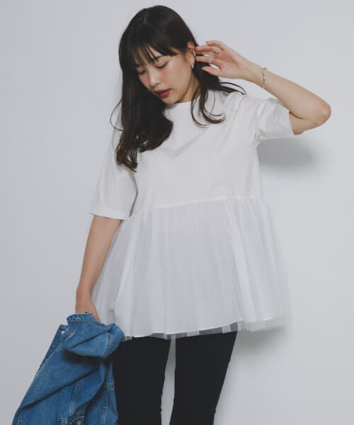 F by ROSSO ペプラムチュールカットソー F by ROSSO ペプラムチュールカットソー(FREE OFF WHITE